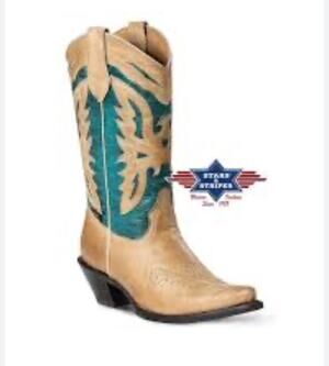 Stars & Stripes Handmade Mexico Teal Western Cowboy Boots Women 7